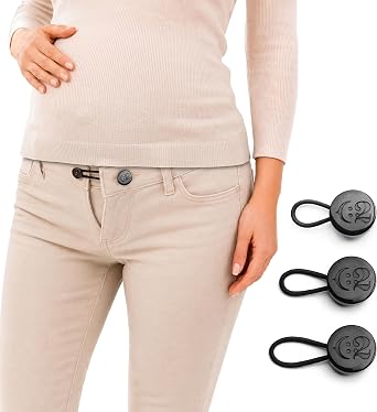 C2 3Pcs Maternity Pants Button Extenders - Black - 24L | Adds up to 3cm/1.18in, with 15.3mm/0.6in Diameter Buttons, reusable, invisible when worn, for pregnancy & after
