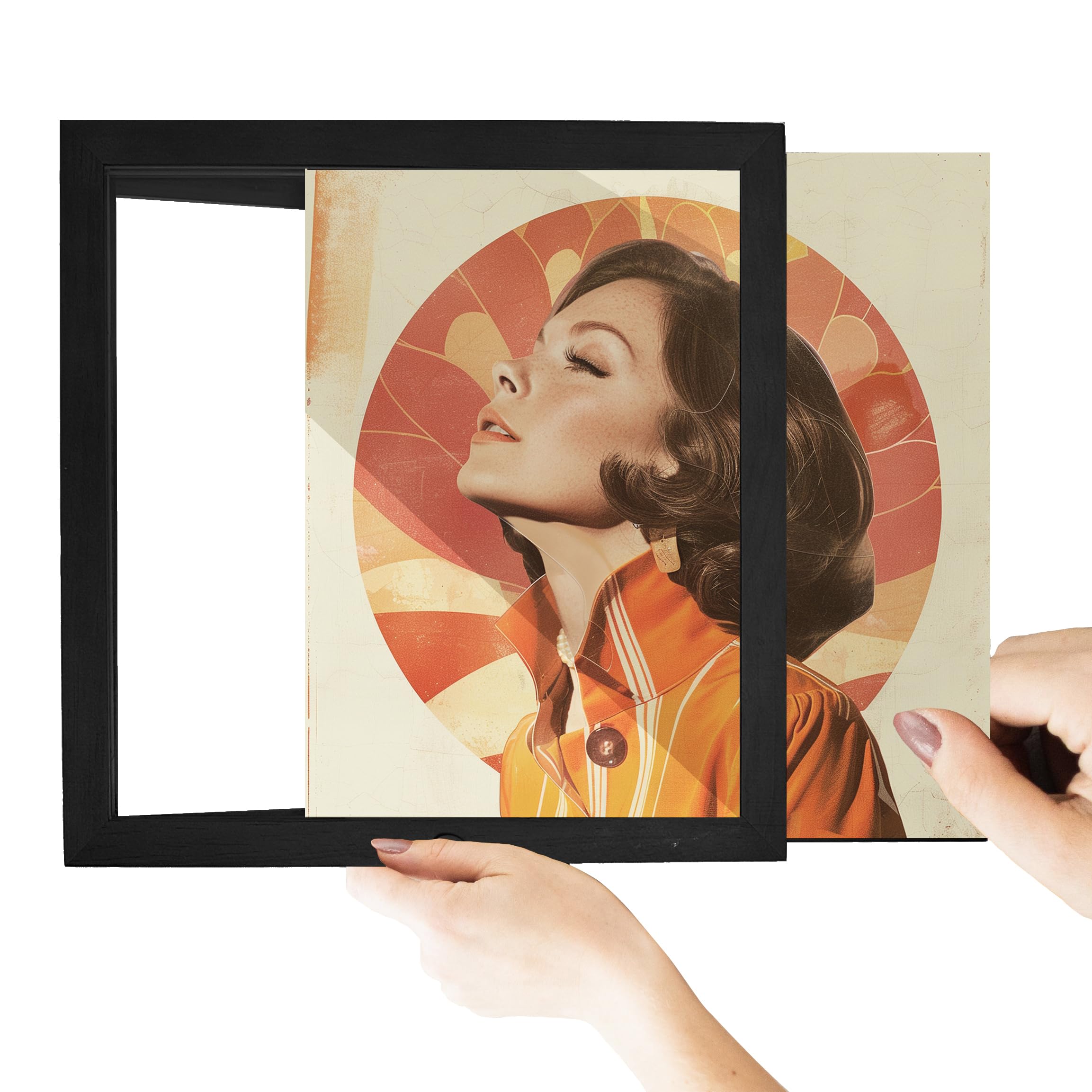 2 cornici per dischi in vinile - Cornice per album in legno nero massiccio per dischi in vinile, 32,6 x 32,6 x 4,1 cm, con copertura in acrilico trasparente, perfetta per copertine LP e