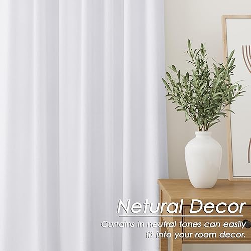 Miniatura 8 de Full Black Out White Window Curtain Panels 102 Inches Long 2 Panels Set for Living Room Cotton Textured Long Blackout Curtains With White Backing