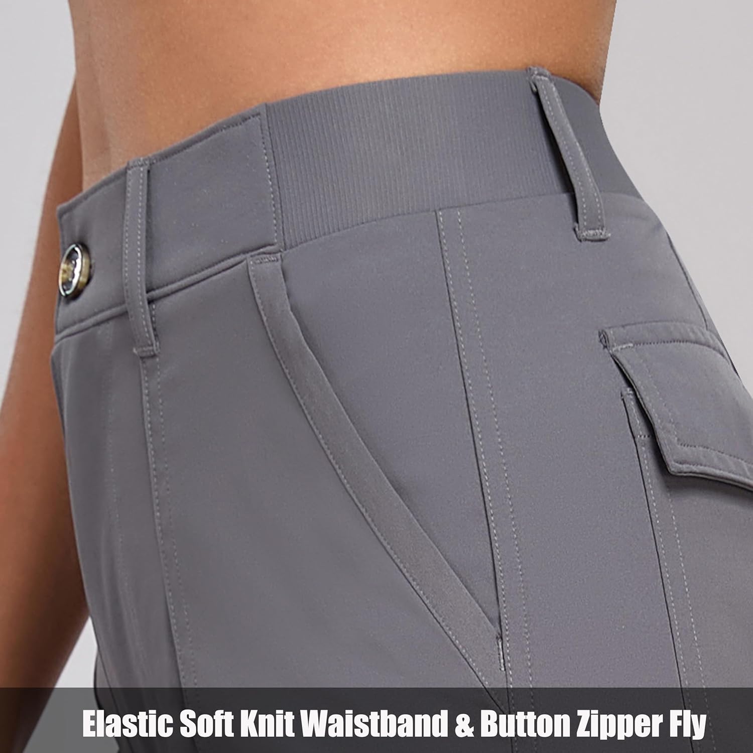 Oalka Women's Hiking Cropped Capri Pants Relaxed Fit Stretchy Knit Waist Casual Outdoor Travel Pant - Image 4