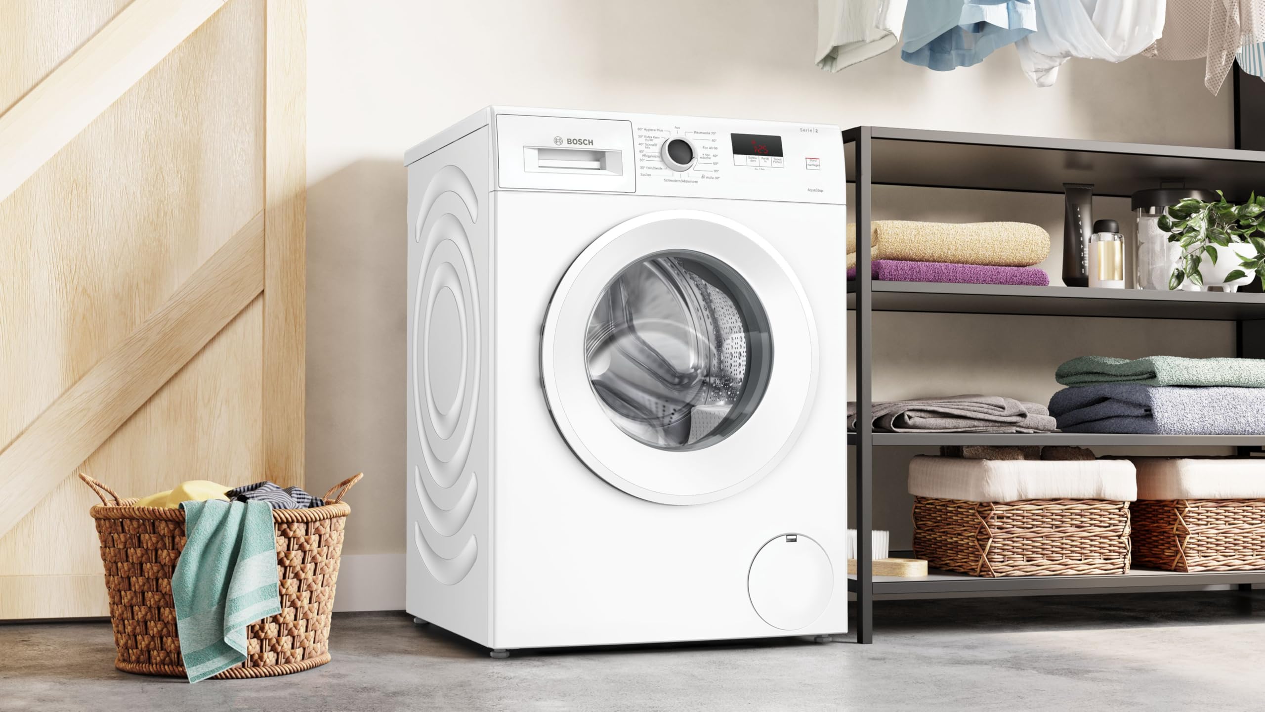 Bosch Serie 2 Waschmaschine 7 kg 1400 UpM ActiveWater WGE02471 | Intelligente Active Water Plus Mengenautomatik, tiefenreines Hygiene Programm, Knitterschutz, intuitive Touch-Bedienung