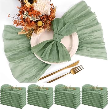 Teruntrue 30 Pack Sage Green Cheese Cloth Napkins Gauze Napkin Cloth Bulk 20 x 20 Inch Washable Boho Dinner Table Napkins for Wedding Party Birthday Party Decorations