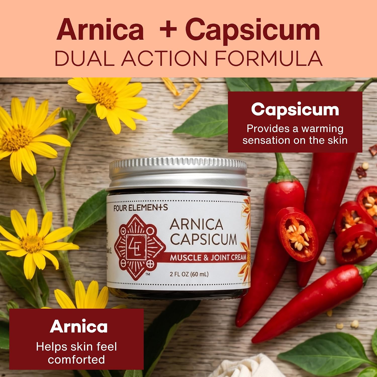 Arnica Capsicum Muscle & Joint Cream, 2 Oz | Organic Herbal Cream | With Arnica, Capsicum, St. John's Wort, Meadowsweet & Witch Hazel | USA Made Cruelty-Free Blend For All Skin Types