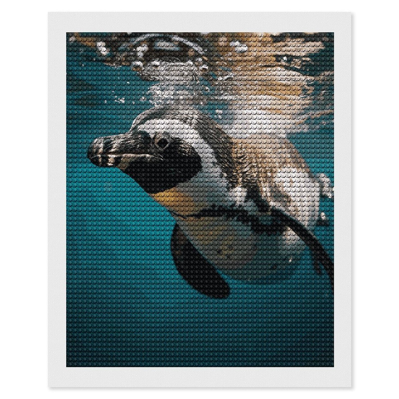 JTREHY Penguin Swimming in The Ocean Diamond Art Kits Personalized DIY Round Diamond Painting Kits for Beginner Full Drill Diamonds Dots Paintings for Adults Gem Art Crafts Home Decor