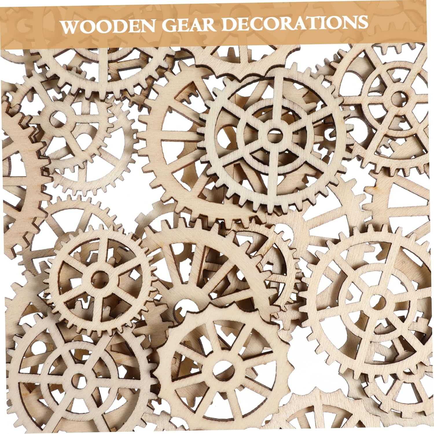 50Pcs Wooden Gear Decorations Mini DIY Wheels Wooden Crafts Slices Tags Industry Party Supply