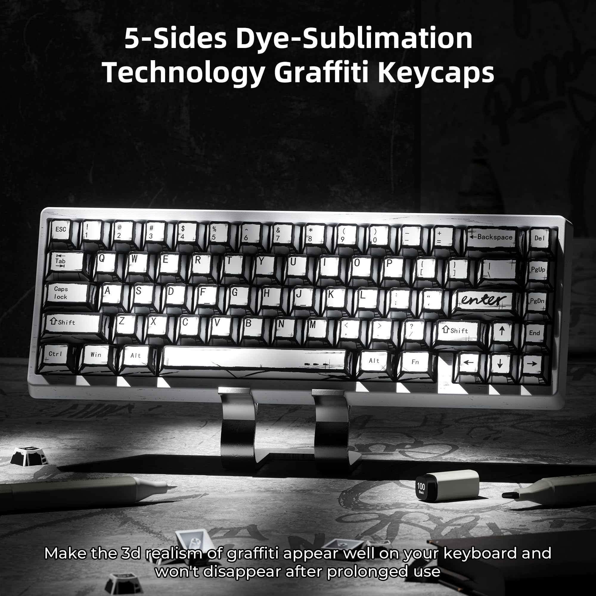 GMKWTL XVX White PBT Keycaps, Cherry Profile Keycap Set, Dye Sublimation Graffiti Keyboard Keycaps Suitable for 60% 65% 75% 80% 100% MX Switches Mechanical Keyboard