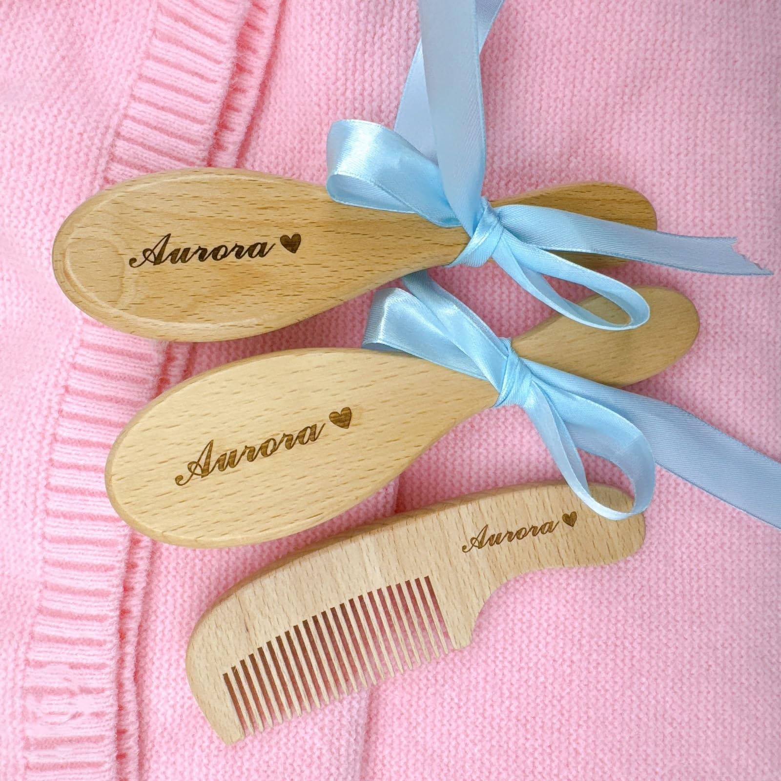 Set Personalizzato Di Spazzola E Pettine In Legno Per Bambini, Spazzola Per Capelli Con Nome Inciso Personalizzato, Regali Premurosi Per Neonati Maschi/femmine