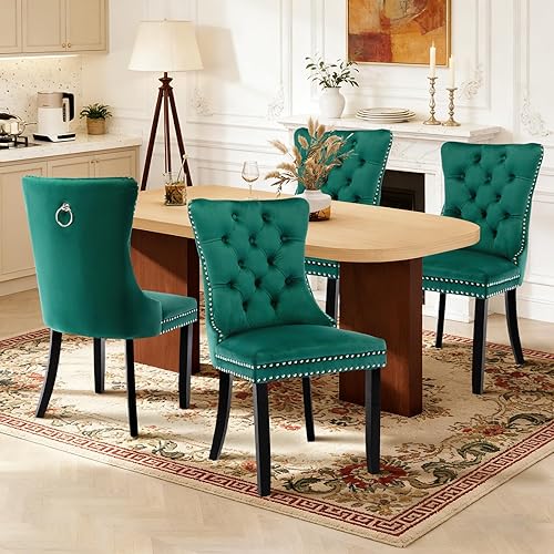 Miniatura 90 de Juego de 6 sillas de comedor de cuero, sillas laterales con respaldo alto, silla lateral tapizada moderna con anillo trasero de botón, patas de negro