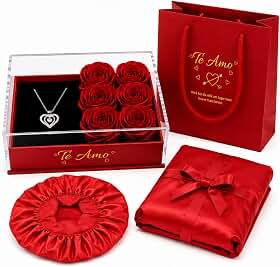 Kit Presente Dia dos Namorados com Caixa Acrílico Rosas Colar com Pingente Touca de Cetim e Sacola Te Amo