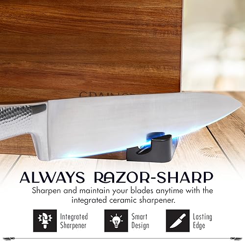 Miniatura 2 de Bloque magnético para cuchillos con afilador, soporte magnético para cuchillos de encimera, 3 soportes magnéticos de doble cara, base