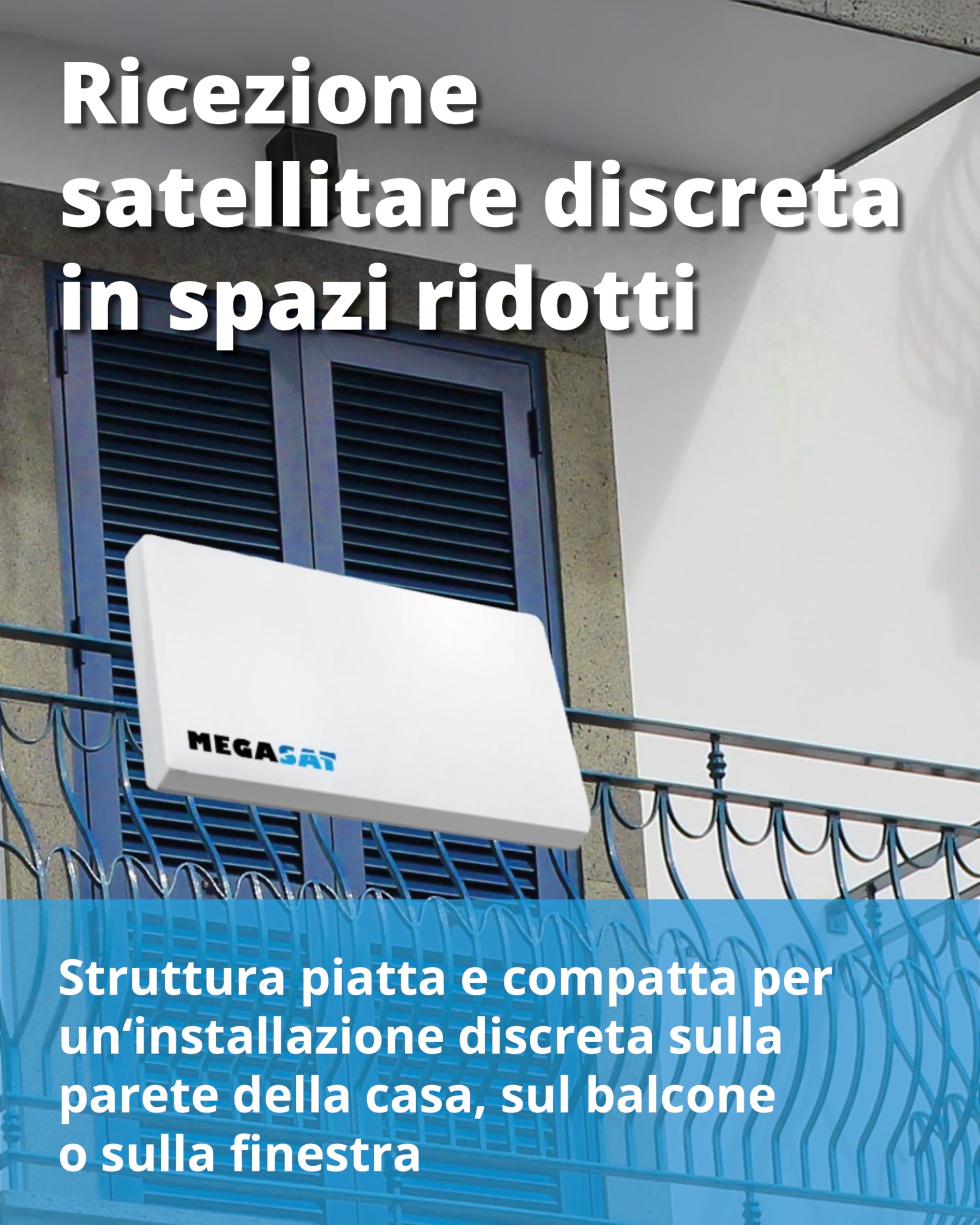 Megasat Antenna piatta D1 Profi-Line – Antenna satellitare piatta (1 utente, LNB intercambiabile, installazione a parete, supporto per palo/balcone o finestra) – Bianco