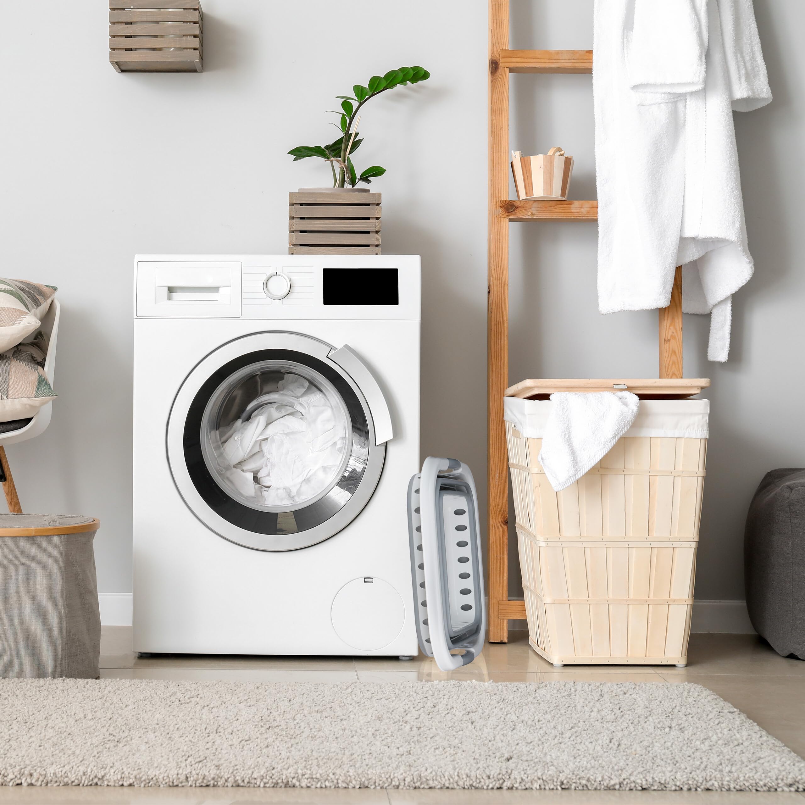 Relaxdays Panier à Linge, Pliable, Volume : 40 litres, poignées, en Plastique, HLP : 35 x 48,5 x 48,5 cm, Gris et Blanc