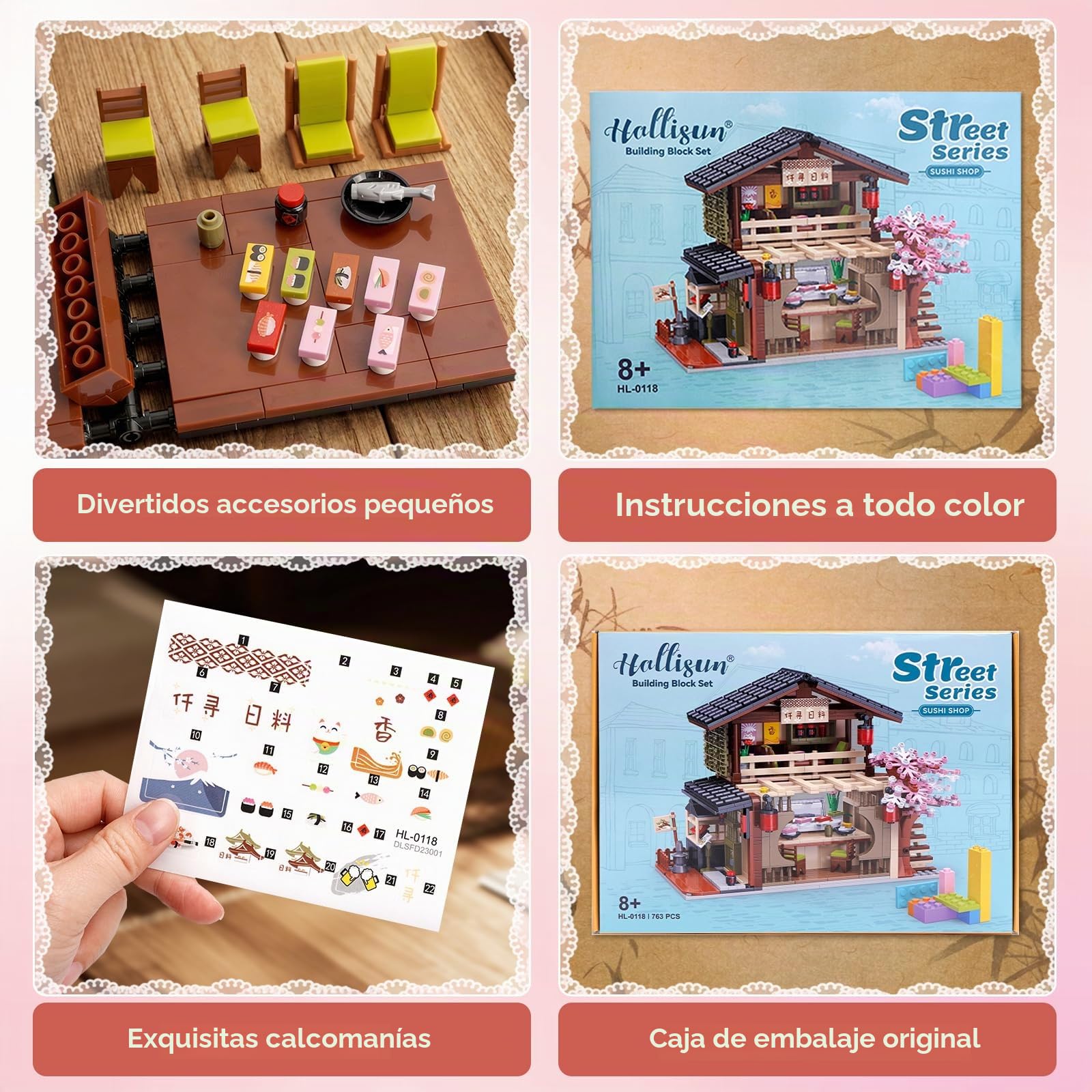 Bloque de construcción de Juguetes, Tienda de Sushi, Kit de construcción Compatible, casa de Estilo japonés, Regalo de cumpleaños para Adultos niños a Partir de 8 años, 763 Piezas