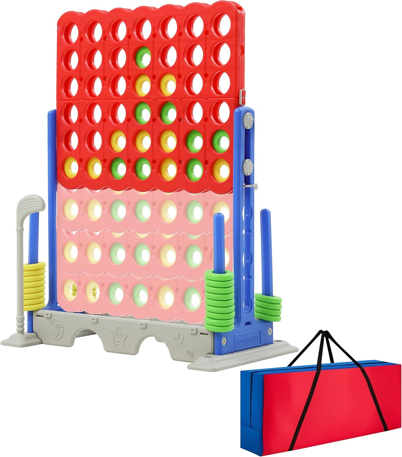 SDADI Height Adjustable Giant 4 in a Row Connect Game with Bag, 2-in-1 Jumbo 4-to-Score Game with Golf Game Set, Party Game, Indoor Outdoor Yard Game for Kids Adults and Family, Blue Blue With Bag