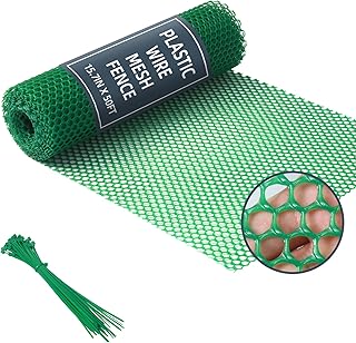 Plastic Wire Mesh Fence, 1.3ft x 50ft /15.7in x 600in Plastic Chicken Wire Fence Mesh Versatile Plastic Fencing Wire Netting Poultry Animal Barrier Fence with 150 Zip Ties for Garden & Farm, Green