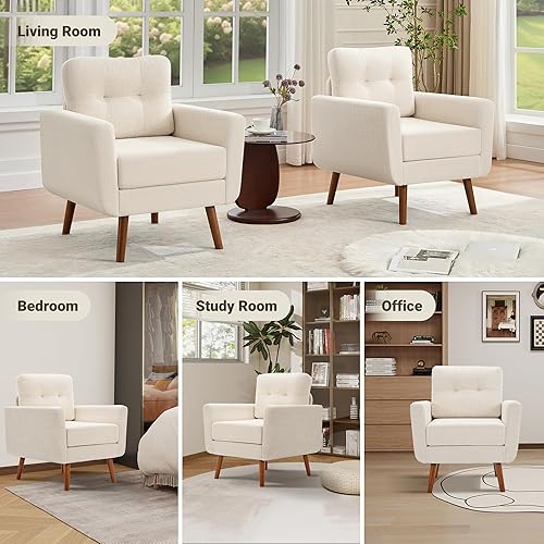 Miniatura 5 de Tbfit Sofá individual de tela de lino, silla de acento, sillón moderno de mediados de siglo para sala de estar, dormitorio, tapizado con botones,