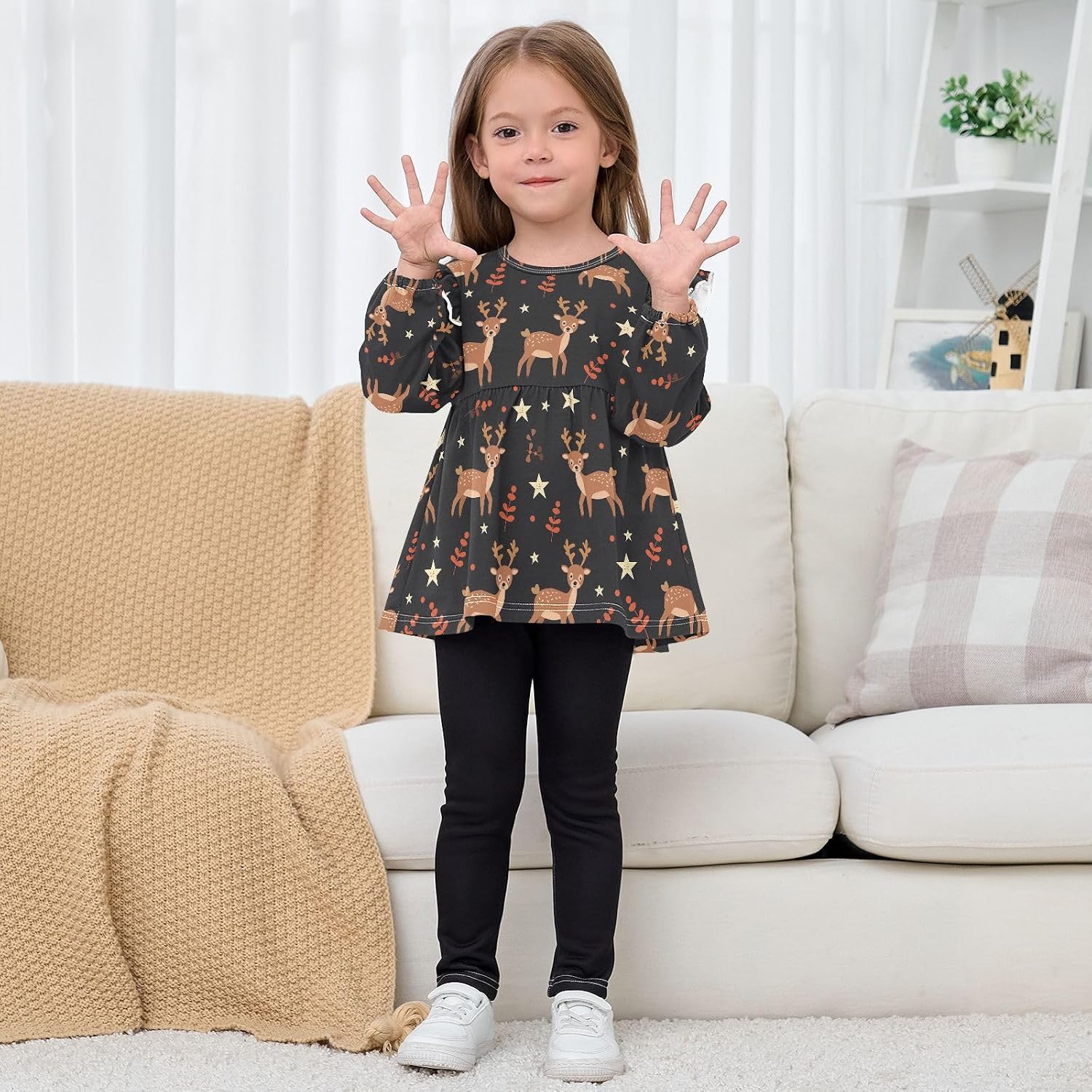 visesunny Toddler Clothes for Girls Deer Wild Fruit Long Sleeve Fall Shirts Cotton Top with Ruffle Collar