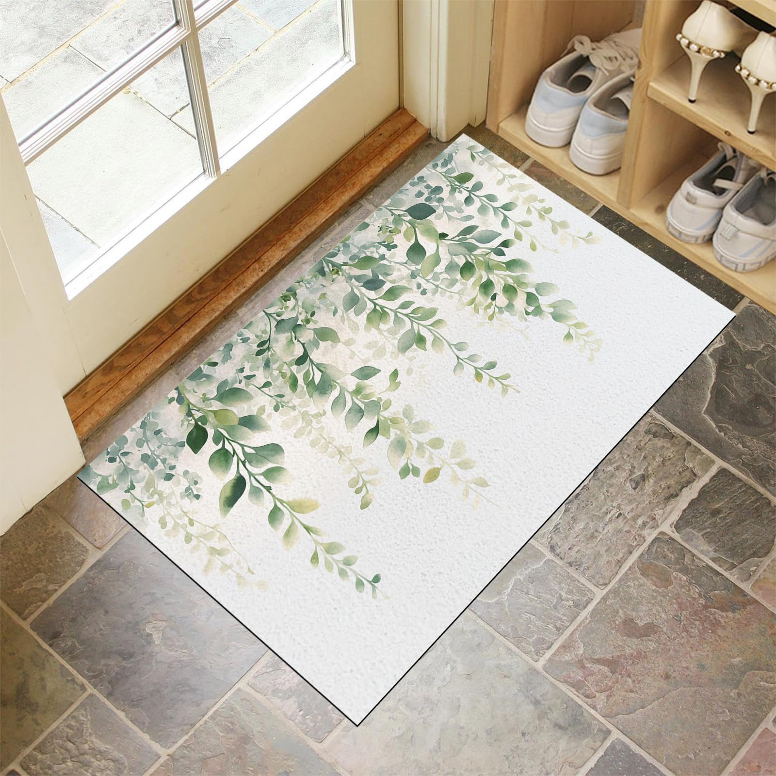 Tapis resistant lavable grand format motif feuillage naturel entree