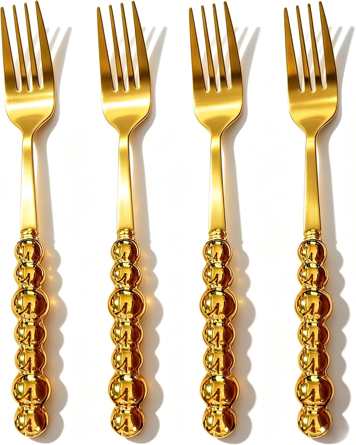 Stainless Steel Forks, Ceramic Handle Forks, Korean Dessert Fork with Imitation Pearl Handle, 7.5 Inches,4 Pieces (White)
