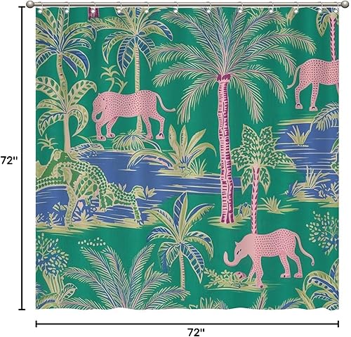 Miniatura 527 de Cortinas de ducha de baño con ganchos, 72 x 92 pulgadas, cortina de ducha de tela impermeable con diseño de flores y pájaros, cortina de ducha