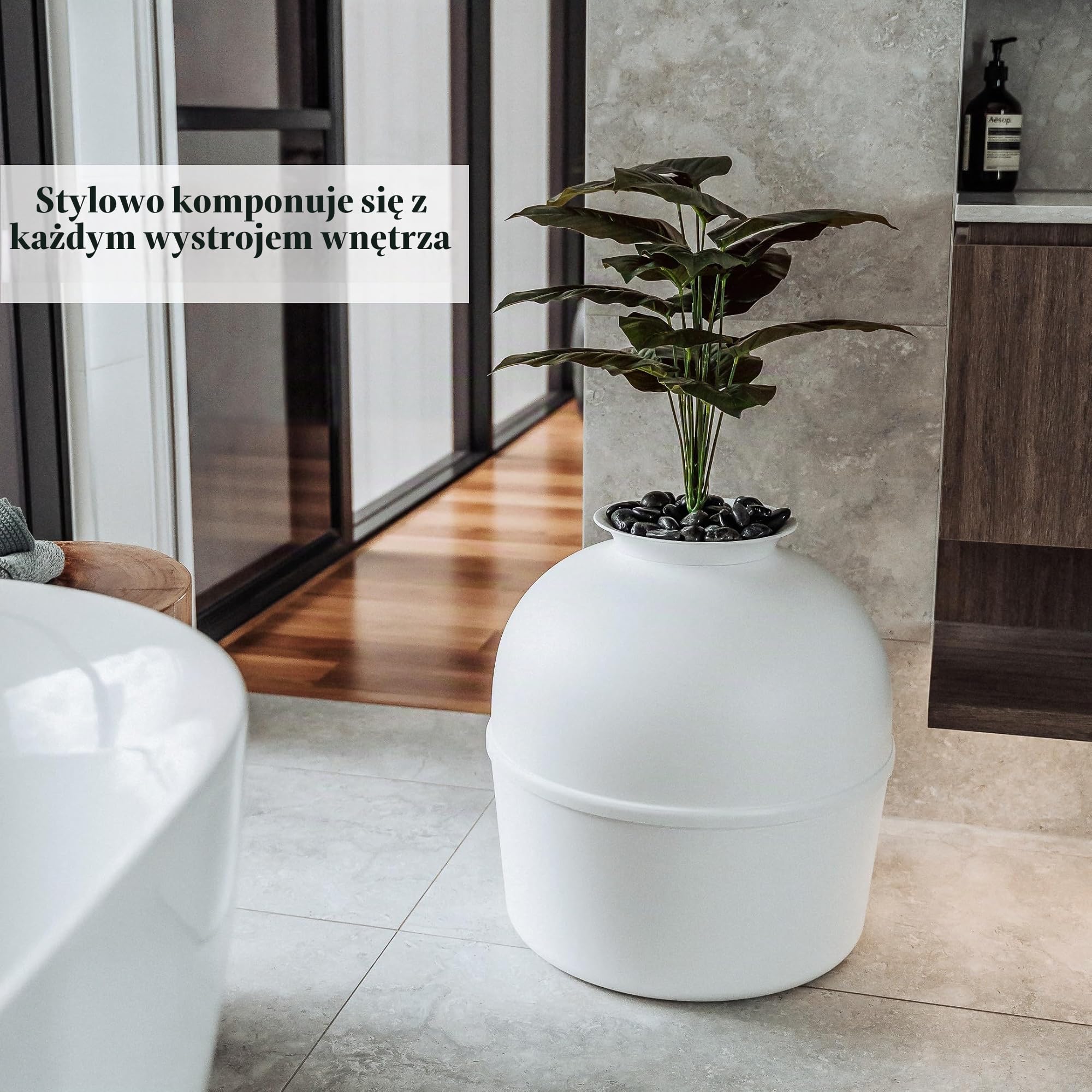 Bundle & Bliss Tajna kuweta – ukryta obudowa kuwety, opatentowana konstrukcja z kontrolą zapachu, zawiera sztuczną roślinę, filtr węglowy i prawdziwe kamienie