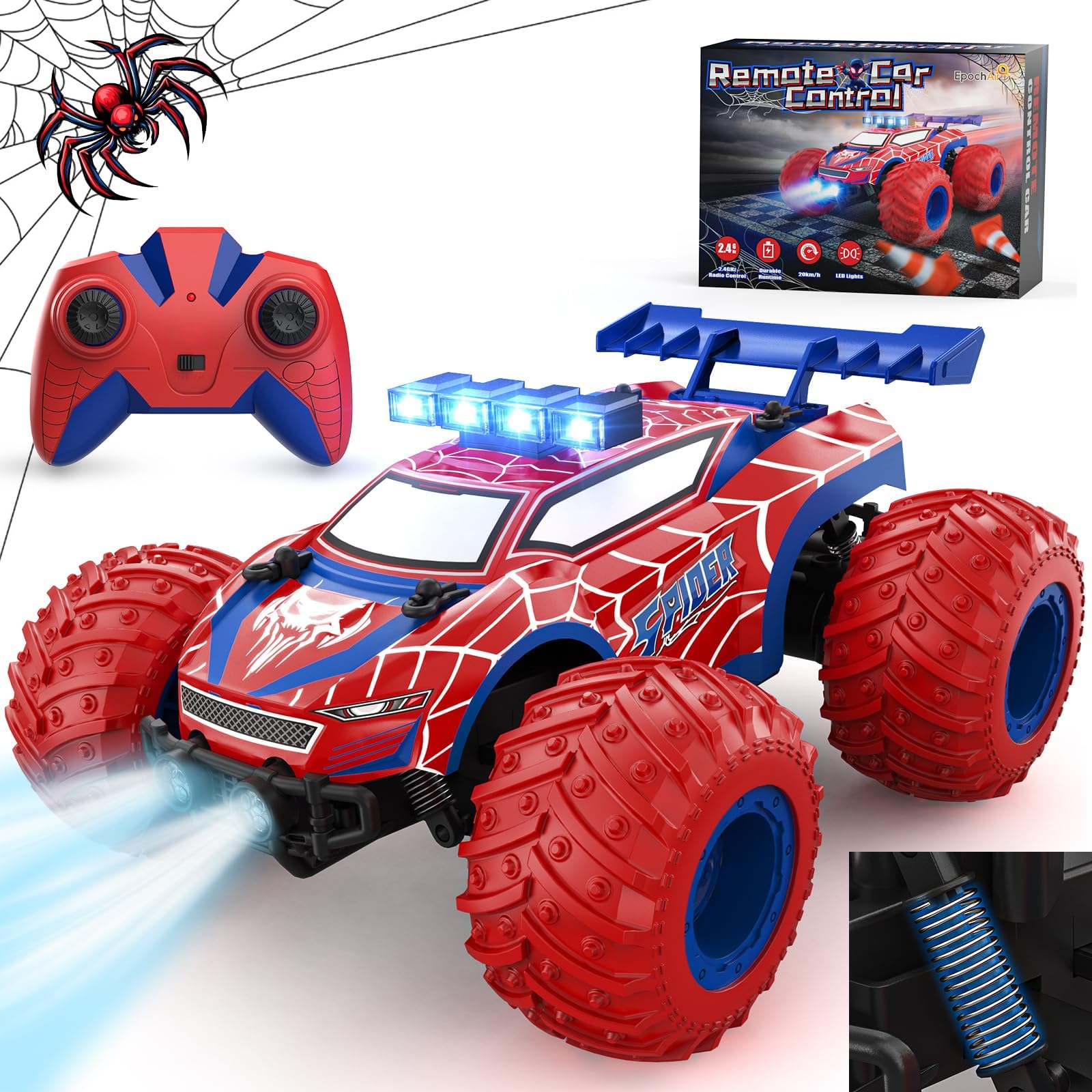 EpochAir 1:18 Remote Control Car - 20km/h 2.4GHz All Terrain Off-Road Monster Truck with Bodylights&Headlights &Headlamps, Rechargeable Toy Car Gift for 3 4 5 6 7 8 9 10-12 Year Old Boys Girls Kids | All Terrain Off-Road Monster Truck with Bodylights&Headlights &Headlamps, Toy Car Gift for 3 4 5 6-12 Year Old Boy Girl Kid