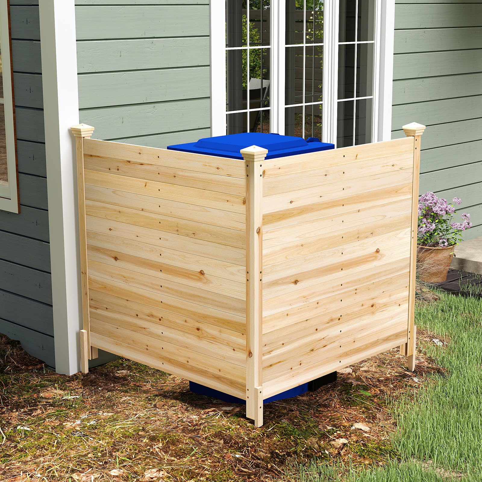 HOMASIS Valla de Privacidad de 2 Paneles, Cerramiento de Madera de Abeto para Aire Acondicionado, Cubo de Basura, Equipos de Pisicina, Barrera para Exterior, 119 x 119 x 115,5 cm (Natural)
