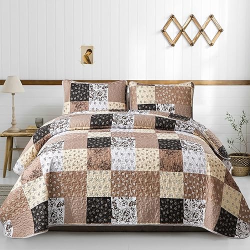 Vista 88 de Mybedsoul - Juego de edredón floral a cuadros color azul aguamarina de 3 piezas tamaño King, bohemio, de microfibra ligera, para todas