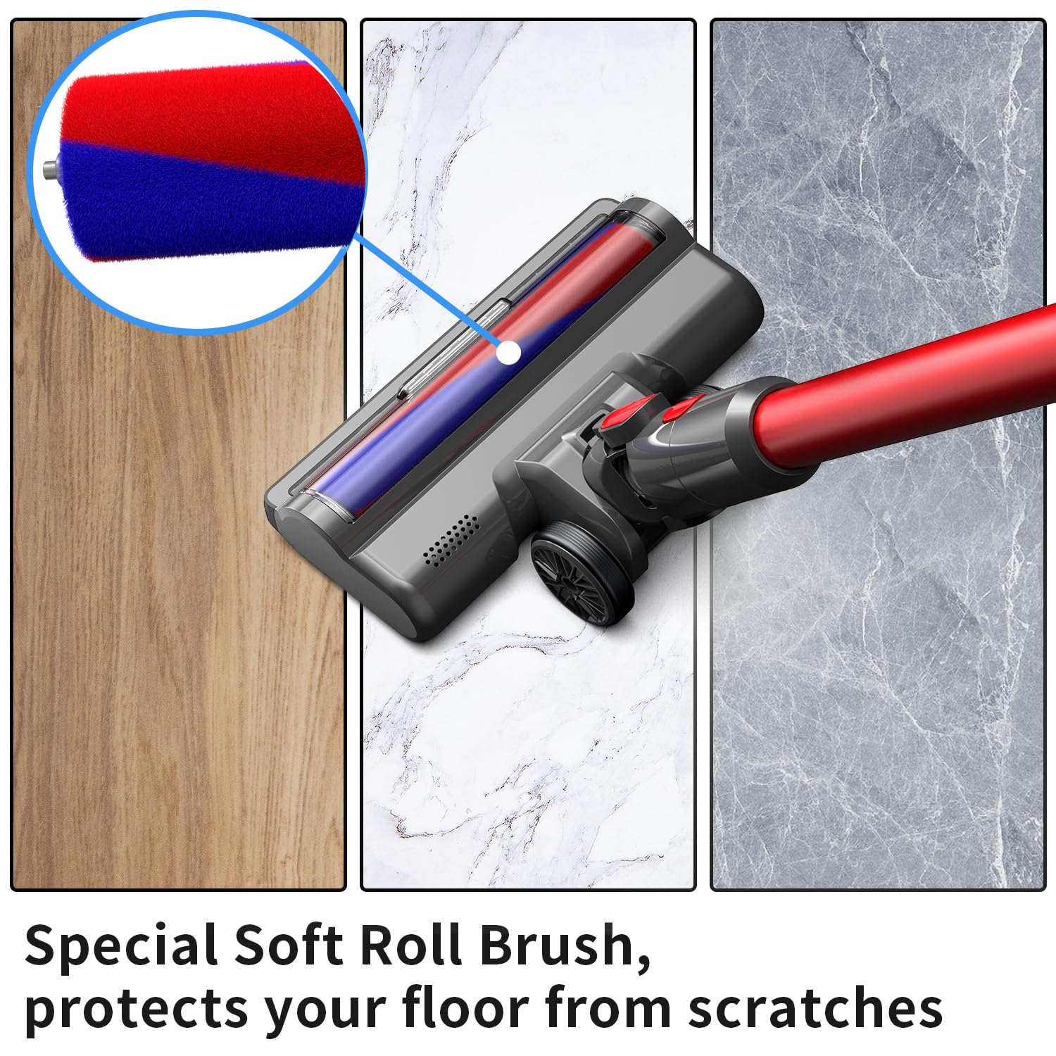 Bürste mit Softwalze für Dyson V7 V8 V10 V11 V15 Bodendüse Ersatzteil Softroller Ersatzbürste Frontlichter für Hartböden wie Parkett Holzböden Laminat Fliesen
