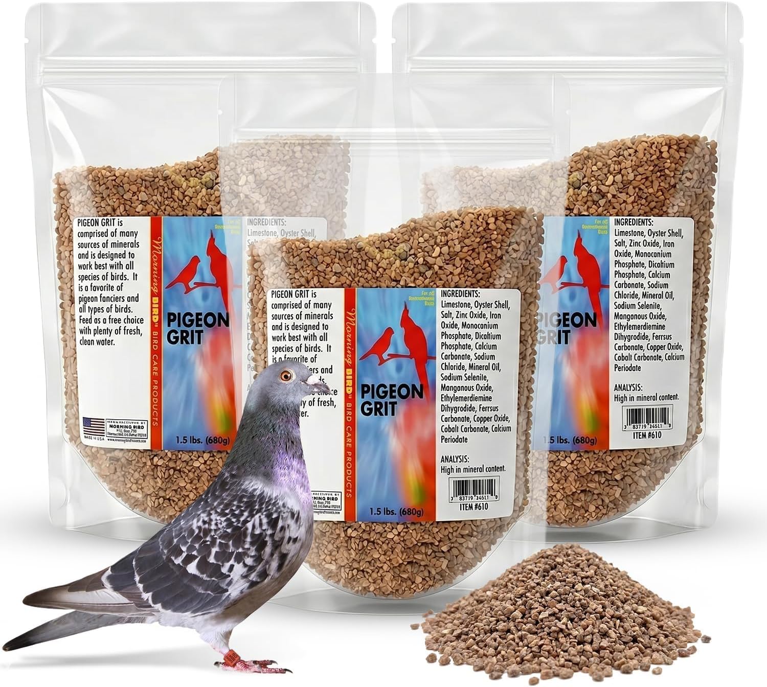 Morning Bird Pigeon Grit - Healthy & Nutritious Pigeon Food to Support Strong Muscles & Bones for Grit Eating Birds - Supports Digestion & Packed with Essential Minerals - 4.5 lb