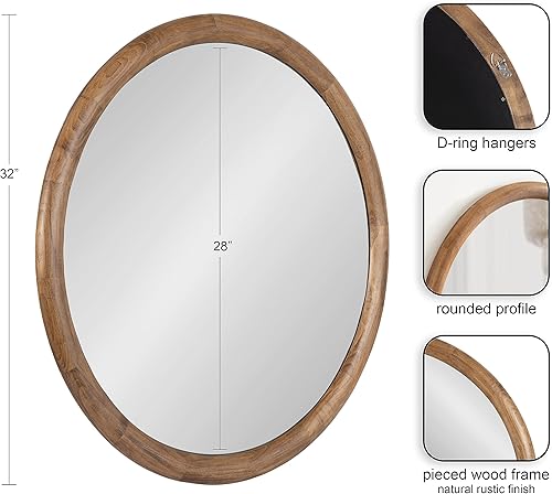 Miniatura 2 de Kate and Laurel Dessa - Espejo de pared redondo de madera de transición, 32 pulgadas de diámetro, rústico natural, espejo de tocador de baño moderno