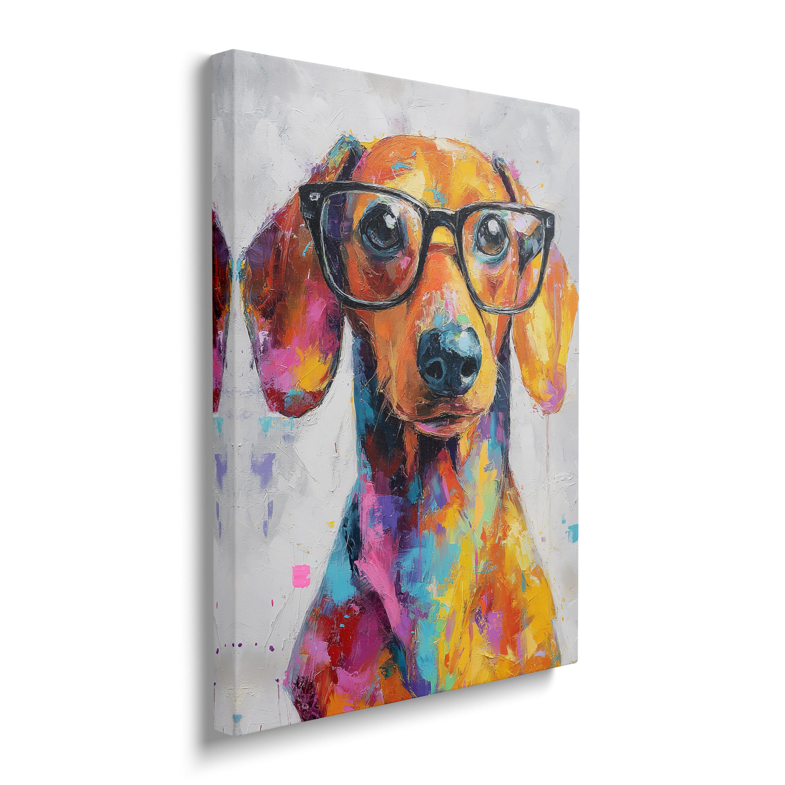 Graffiti Dachshund Canvas Wall Art Colorful Banksy Dachshunds Pictures Pop Art Painting Dachshund Prints Abstract Modern Animal Artwork for Bathroom Living Room Bedroom Framed Wall Decor 16"x20"