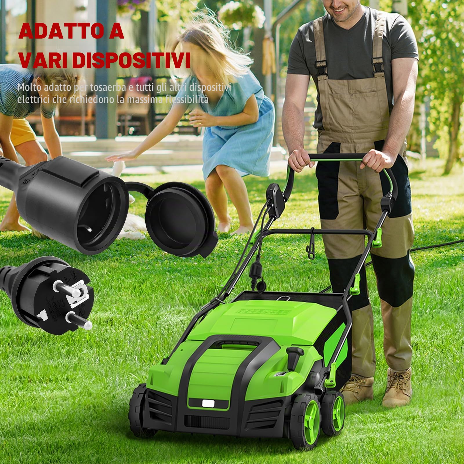 Prolunga elettrica 30 metri per esterni, Cavo di prolunga con cappuccio di protezione, Prolunga Impermeabile HO7RN-F 3G1.5mm², per Casa, Ufficio, Negozio, Lavoro