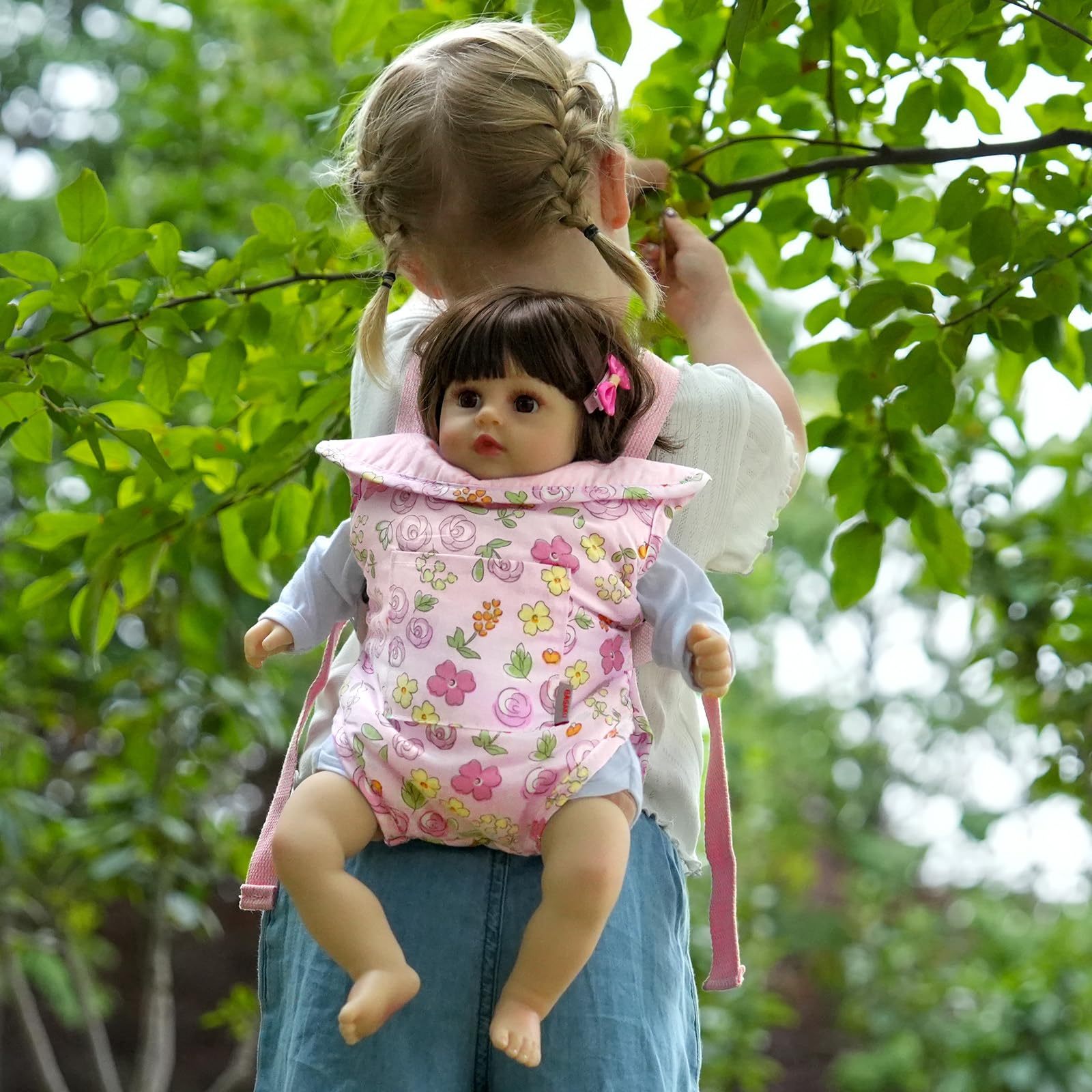 GAGAKU Baby Doll Carrier, Reborn Baby Doll Accessories, Toys Doll Baby Carrier for Little Girls Pink - Moonflower - Image 4