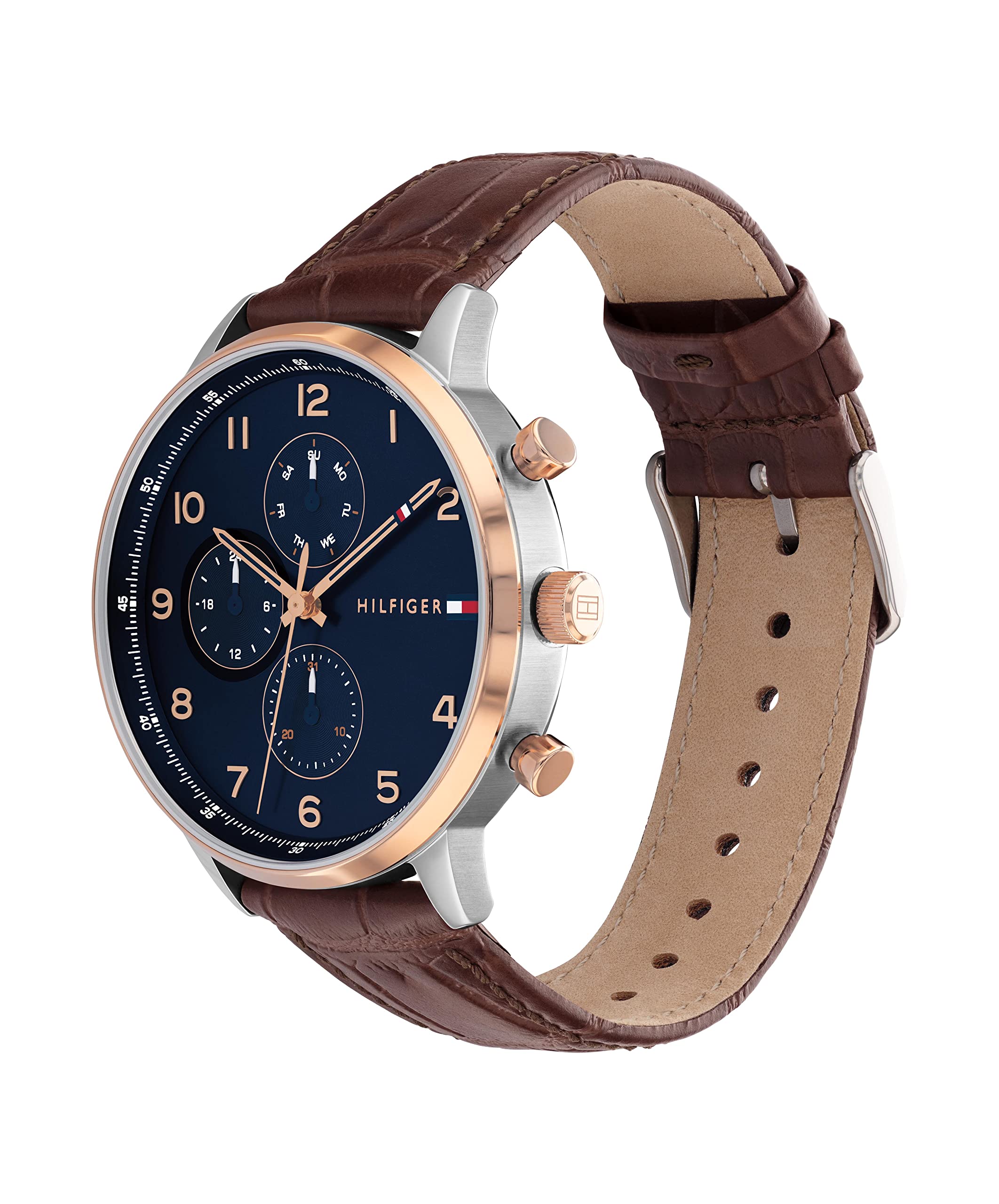 Tommy Hilfiger Reloj Analógico de Cuarzo multifunción para Hombre con Correa en Acero Inoxidable o Piel