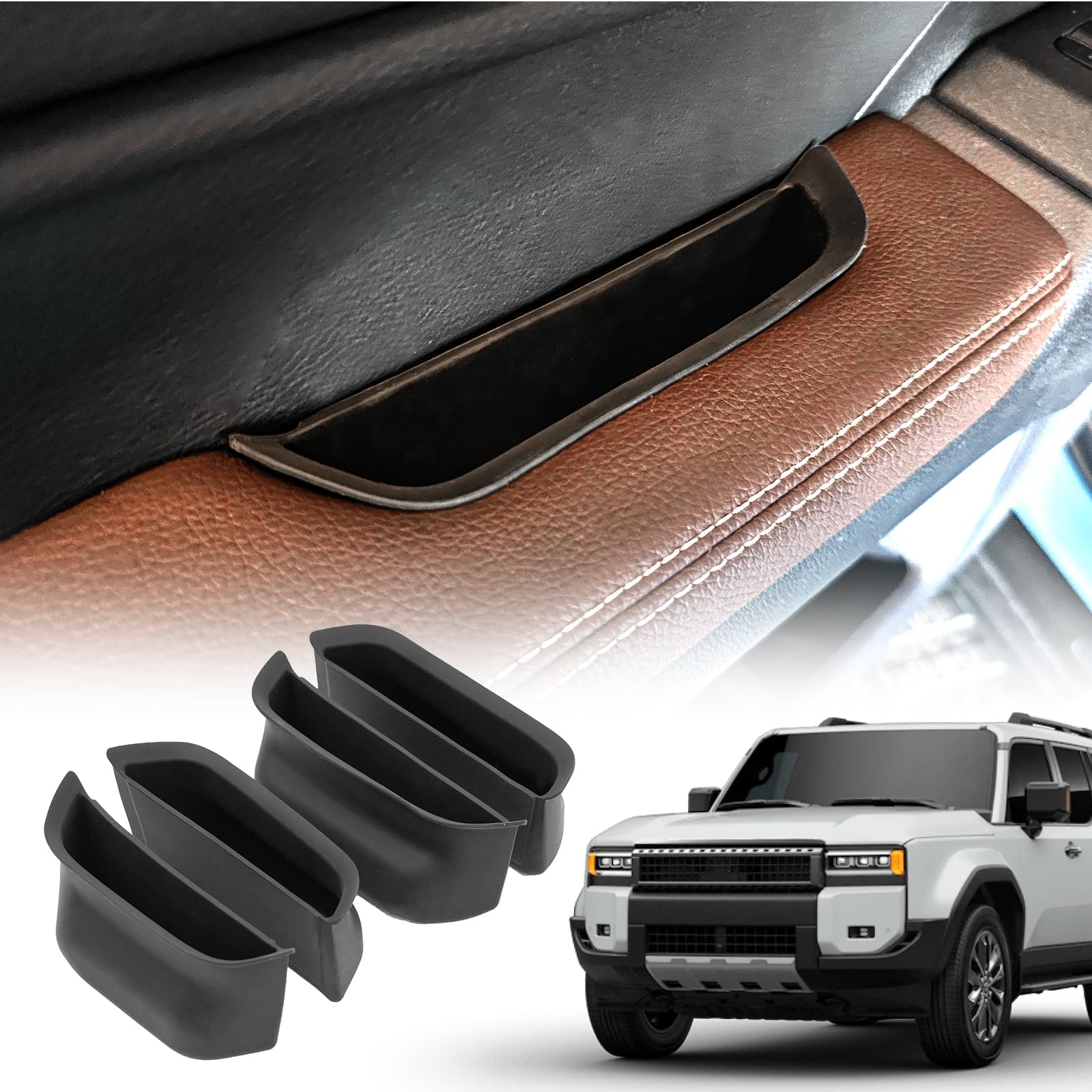 Zekzoop Door Side Storage Tray Compatible with 2024 2025 2026 Toyota Land Cruiser Prado 250 J250 LC250 Handle Storage Box Slot Pockets 4PCS Silicone