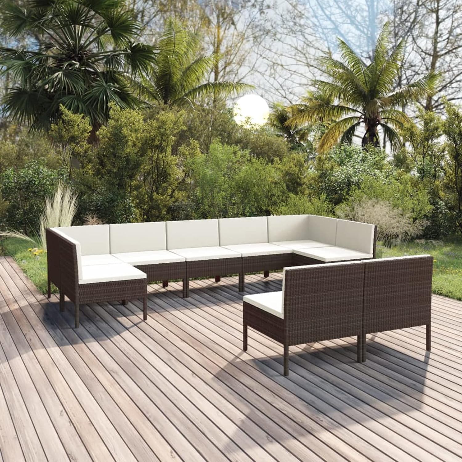 Tidyard Large Modular Garden Lounge Set, 9 Piece Outdoor Furniture with Weather-Resistant PE Rattan, Comfortable Cushions, for Patio or Garden