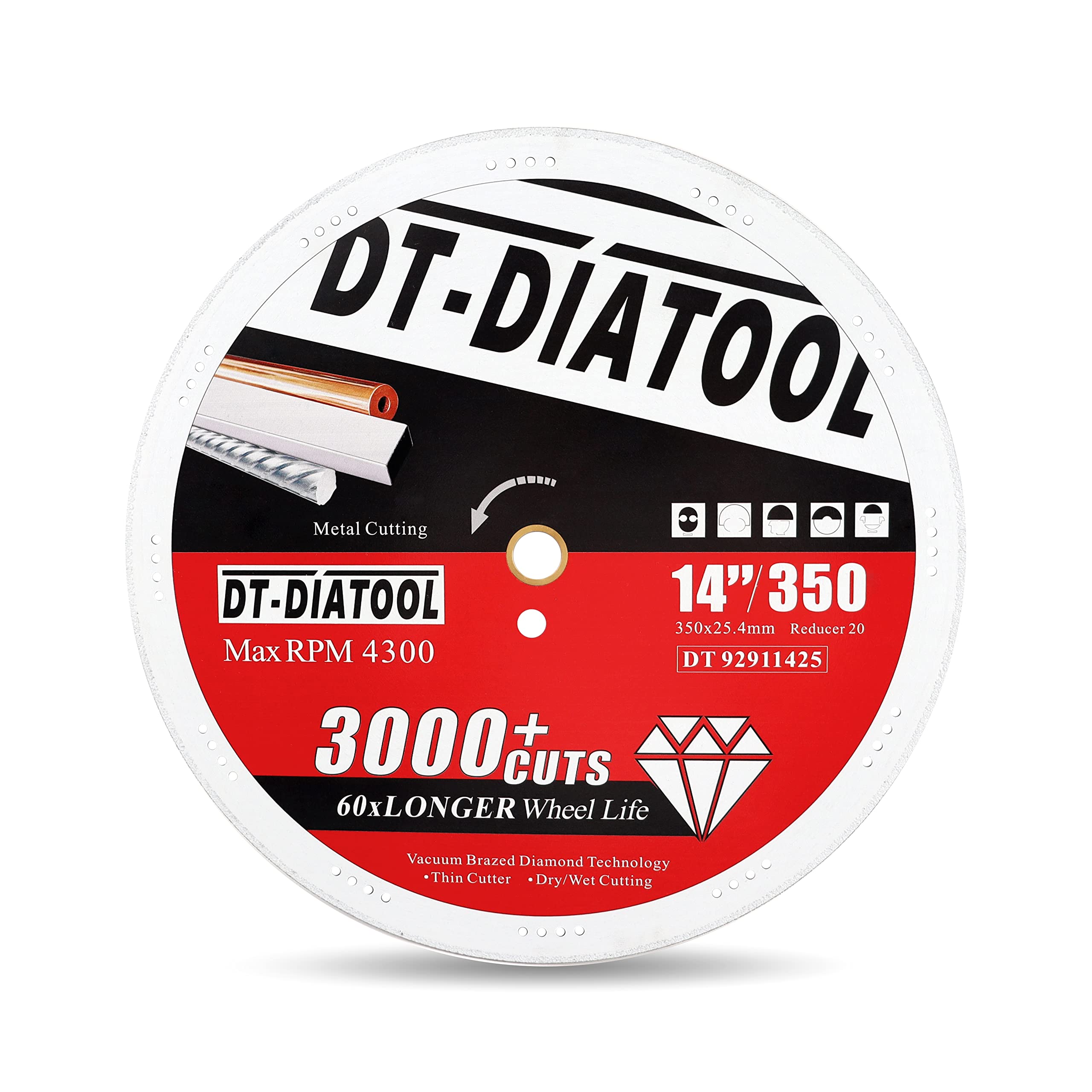DT-DIATOOL 14 Inch Diamond Blade Metal Cutting Cut Off Wheel 14 x 1 for Steel Iron Rebar Metal Profiles Aluminum