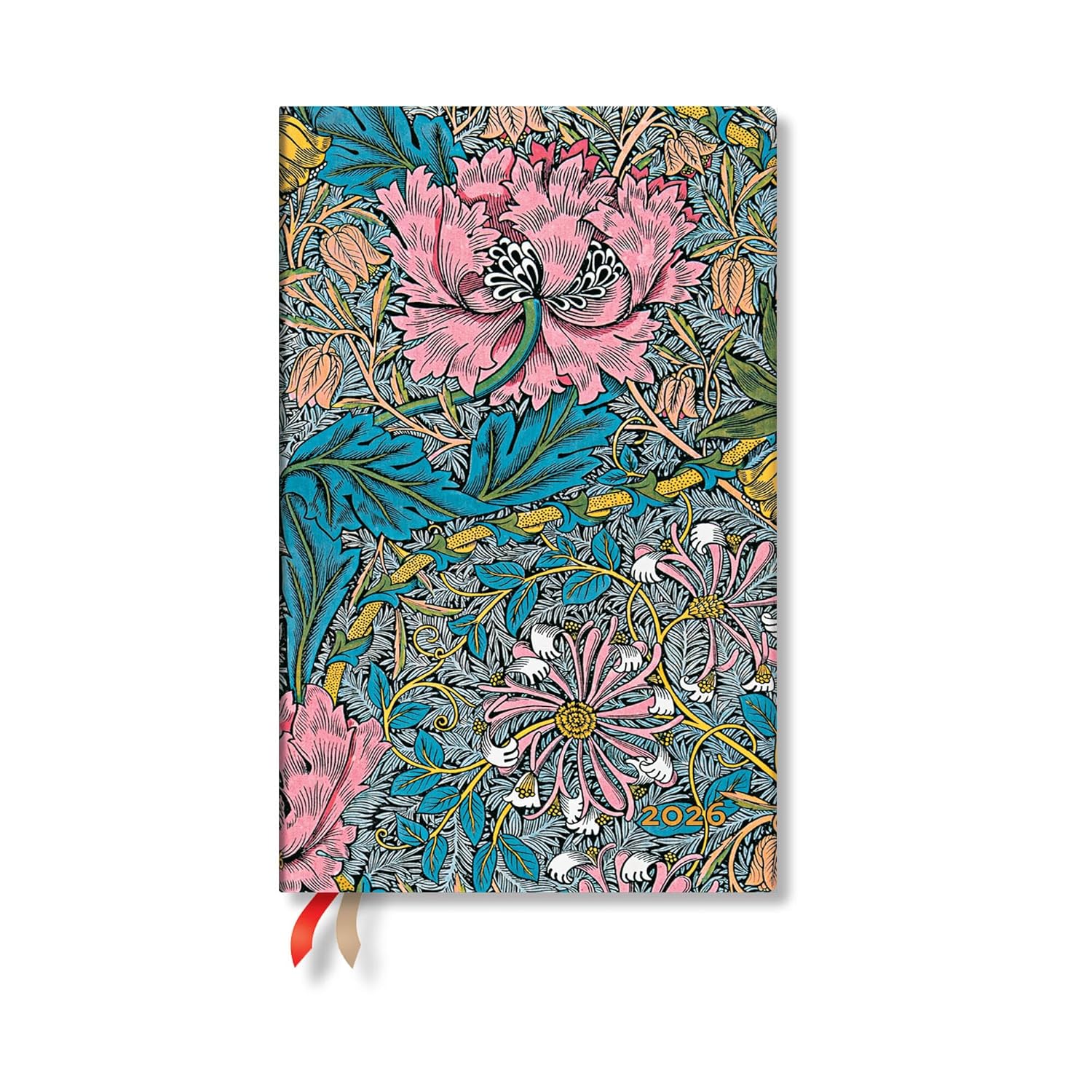 Paperblanks | 2026 Morris Pink Honeysuckle | William Morris | 12-Month Planner Flexis | Maxi | Horizontal | Elastic Band | 176 Pg | 100 GSM
