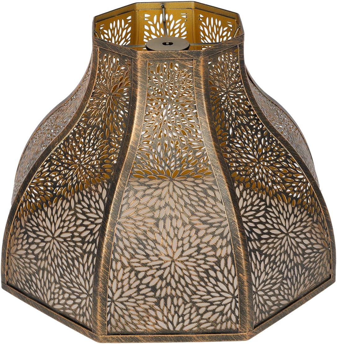 Exquisite Eight-Petal Lotus Metal Cover with Etched Chrysanthemum Pattern in Antique Bronze and Gold Finish for Table Lamp Floor Lamp Fits Living Room Bedroom ALUCSET Metal Lamp Shade Lotus Chrysanthemum