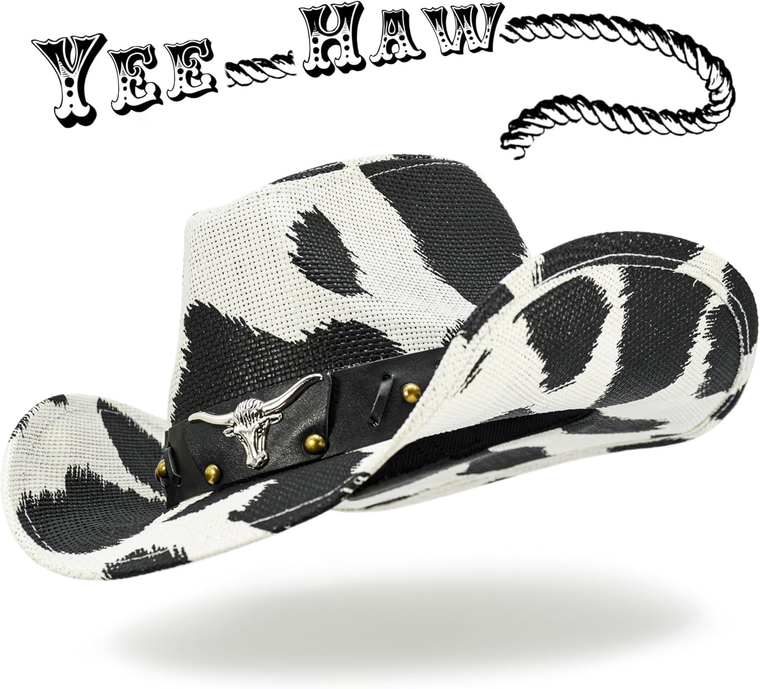 FLUFFY SENSE. Cow Print Cowboy Hat for Women Funny Cowgirl Hat Straw Western Hat Bachelorette Party Hat for Teens and Adults - Image 6