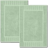 White Classic Green Luxury Bath Mats 2 Pack - Absorbent 100% Cotton Hotel Spa Shower Mats 22x34 Inch Plush & Quick-Dry