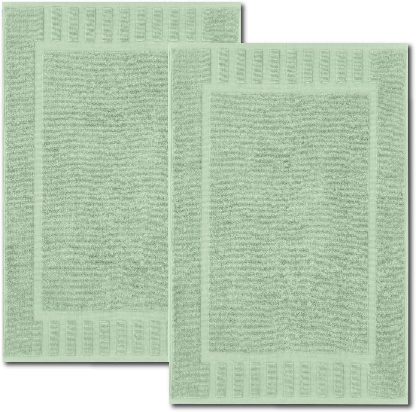 Luxury Bath Mat Floor Towel Set - Absorbent Cotton Hotel Spa Shower/Bathtub Mats [Not a Bathroom Rug] 22"x34" | 2 Pack | Green