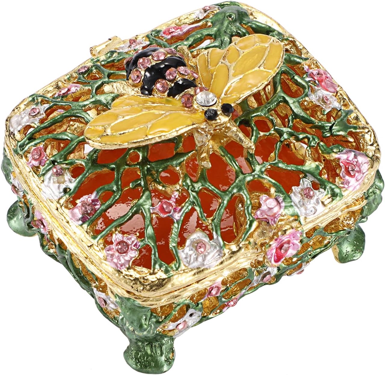 ELLDOO Mini Bee Trinket Box, Vintage Metal Enameled Decorative Box Ring Earrings Jewelry Organizer Gift for Girl Women