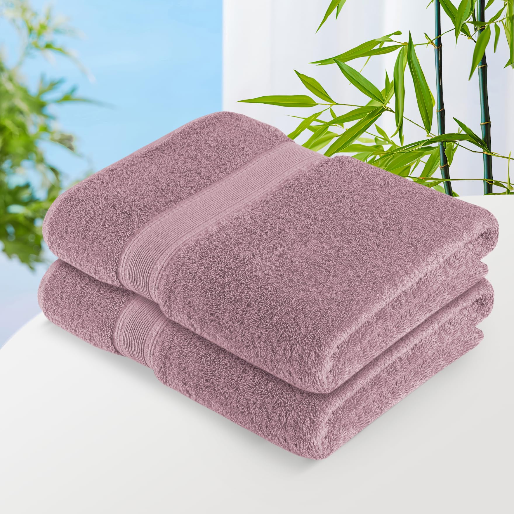 Kinton CraftsBamboo Bath Towels, (Pack of 2) (75 X 152 cm) Shower Towels, (650 GSM) Premium Hotel Grade Towels, Ideal as Spa Towels, Super Soft Cotton Bamboo Towels, Mauve Bathroom Towels