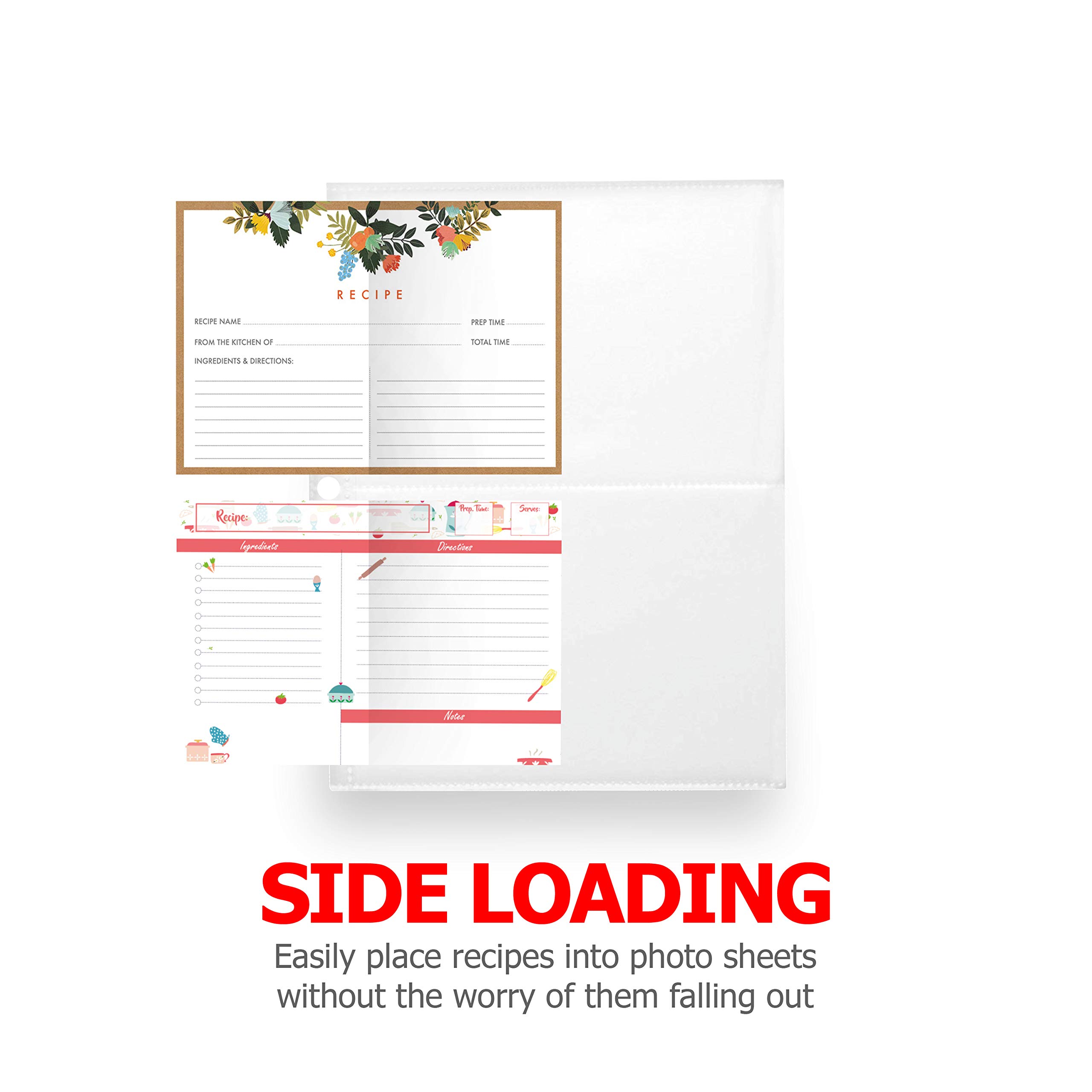 Recipe Card Protectors 8.5x6.8 Inch Recipe Card Sleeves for Mini Binders 4x6 Index Card Sleeves Recipe Book 2 Pocket per Page Refill Sheets, 30 Count - Image 6