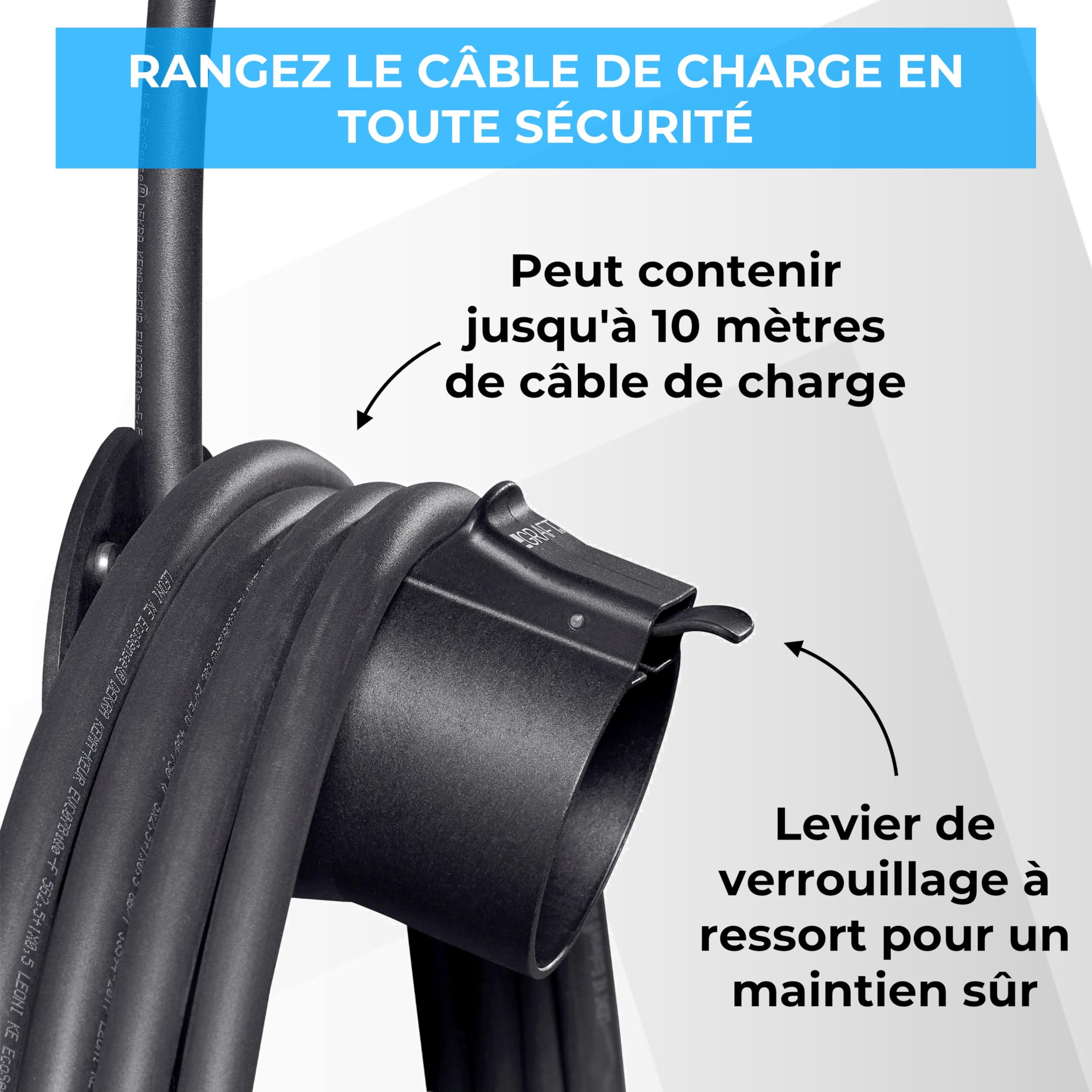 Graft Support Mural de Type 2 pour câble | Support pour Voiture électrique à Un connecteur IEC 62196-2 | Accessoire pour Station de Charge Type 2, avec système antivol pour câble et Chargeur