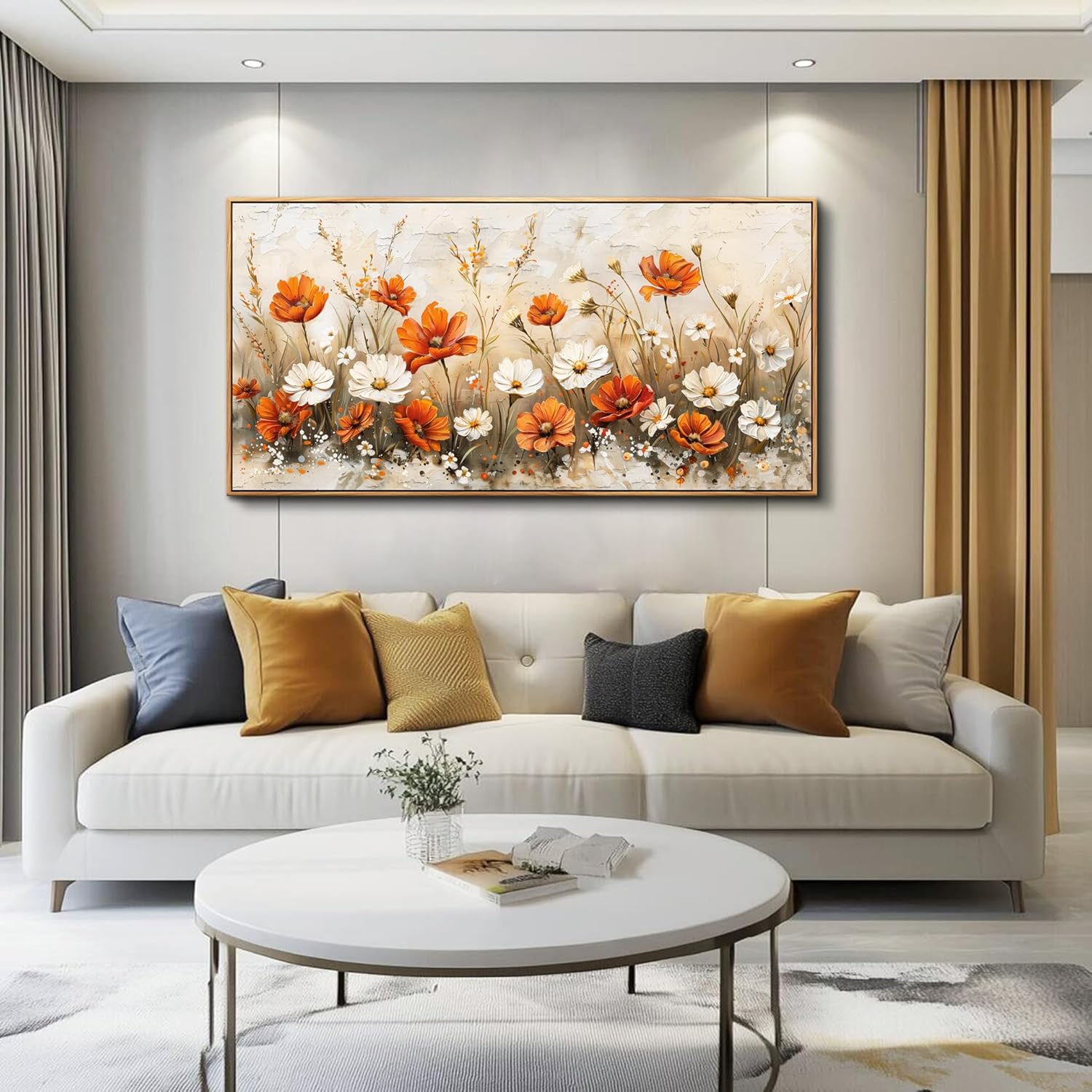 Wapluam Large Wall Art For Living Room Canvas Prints Farmhouse Nature Wildflower Botanical Wall Decor Vintage Painting Flowers Pictures For Bedroom Office Abstract Artworks Modern Home Wall Decoration