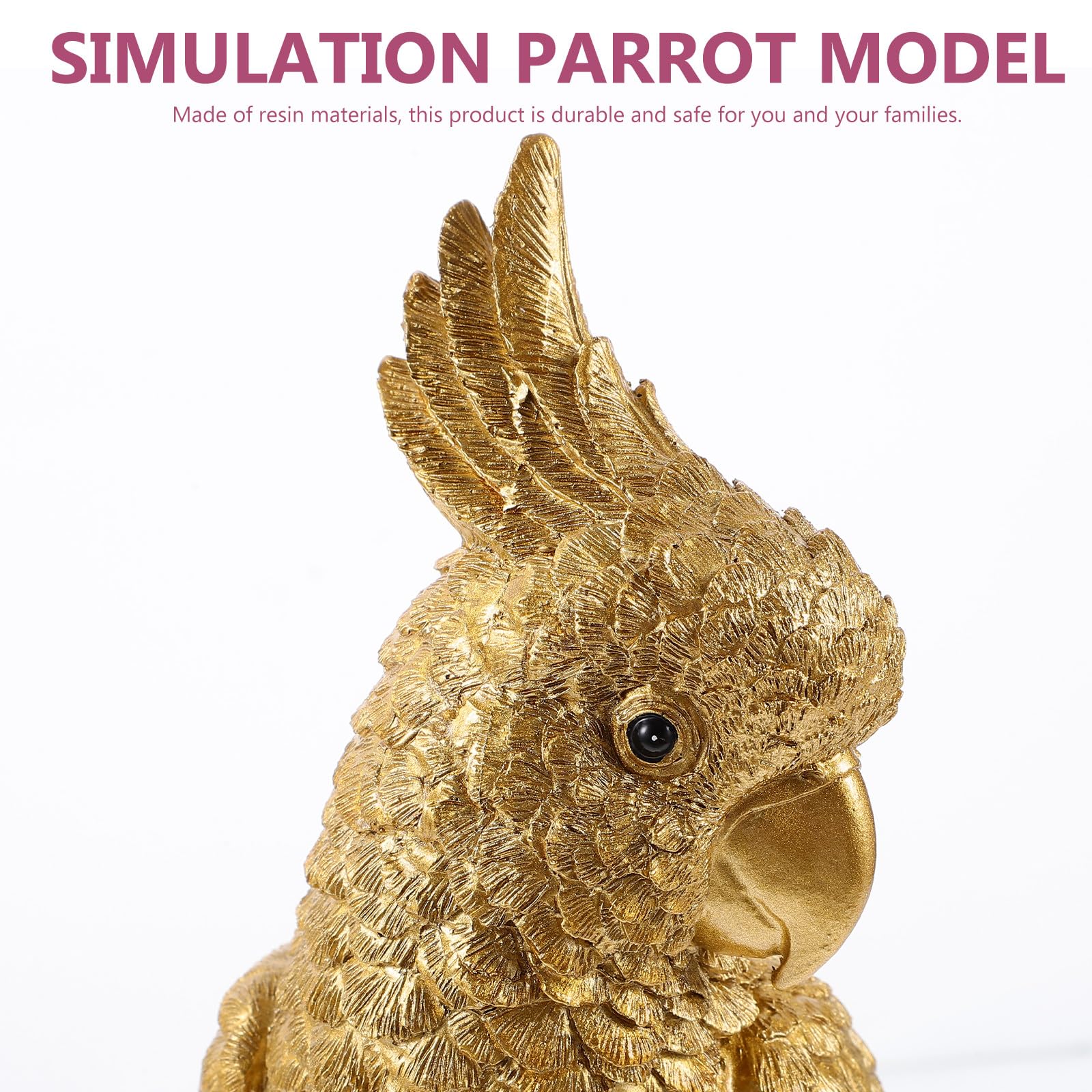 Figura Decorativa de Loro de Resina Dorada, Portátil y Fácil de Limpiar, Adecuado para Decoración de Mesa en Sala de Estar y Escritorio Familiar