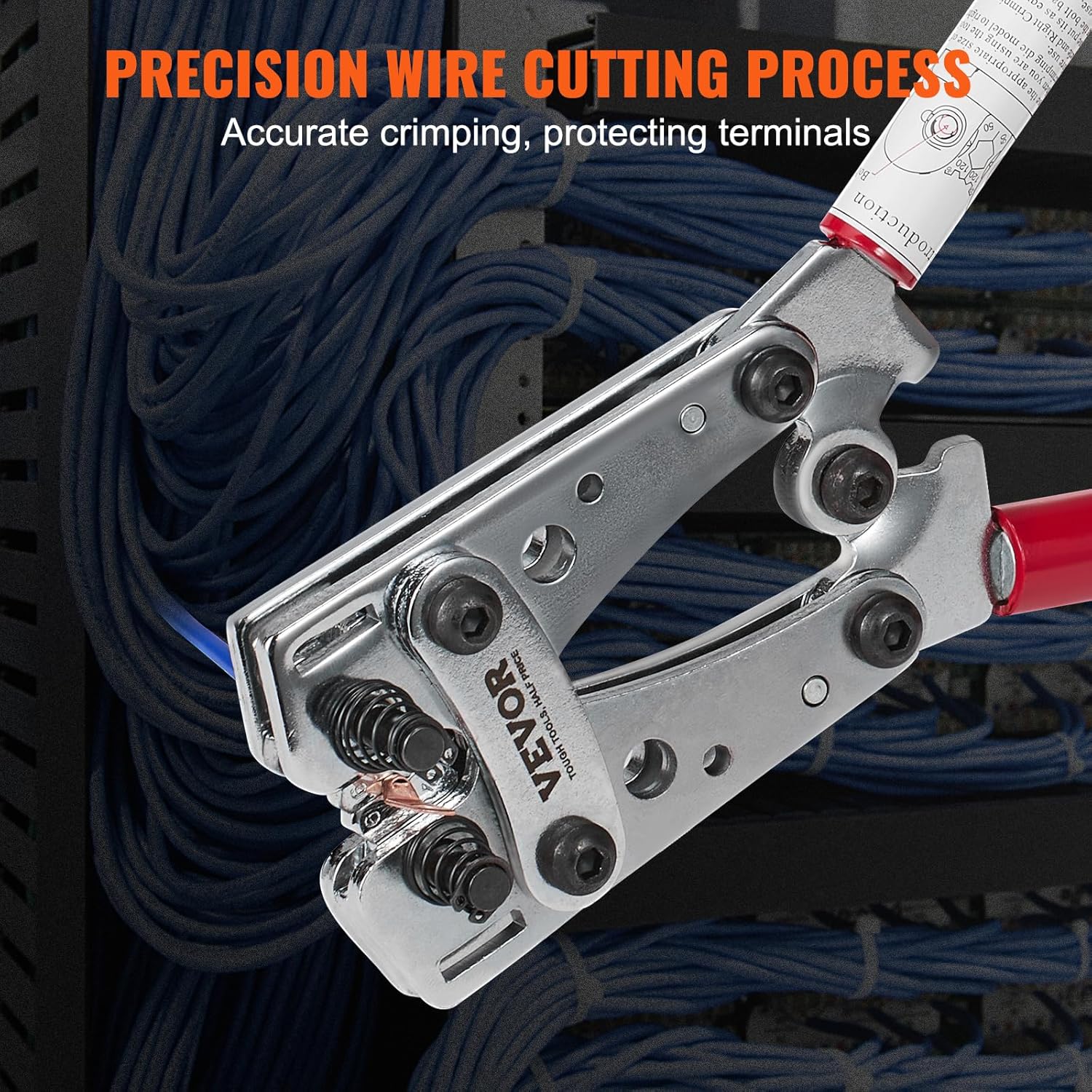 VEVOR Battery Cable Lug Crimping Tool, 10-1/0AWG with Cable Cutter and 48PCS Copper Ring Terminals, 6 Wire Sizes Crimping Die and 100pcs Heat Shrink Tubes, for Heavy Duty Wire Lugs